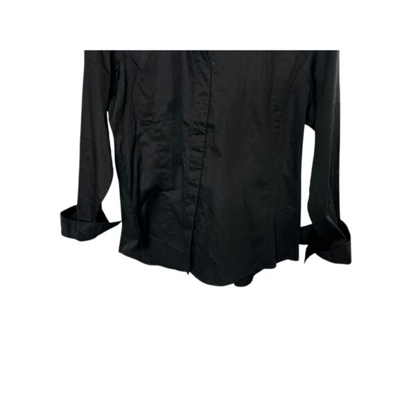 Talbots Black Stretch Cotton Sateen V Neck Button Down Blouse 16P 16 Petite New - Picture 3 of 7
